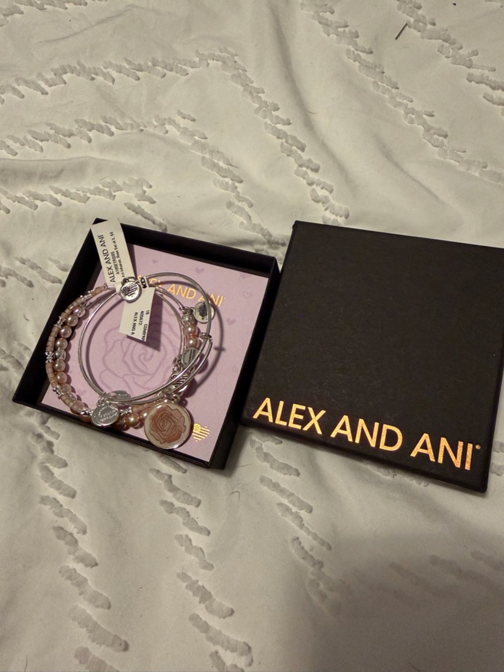 Alex and Ani Rose Charm and Beaded Bangle Set in Blush and Silver - Picture 4 of 4